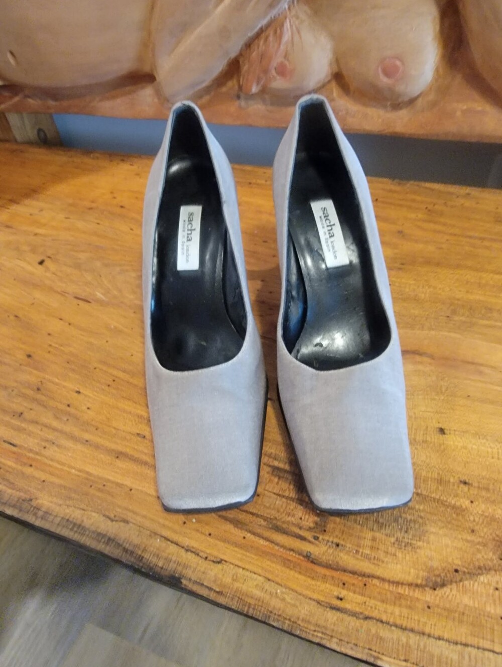 Vintage Sacha London Size 8 Silver Square-Toe Women's 3" Heels